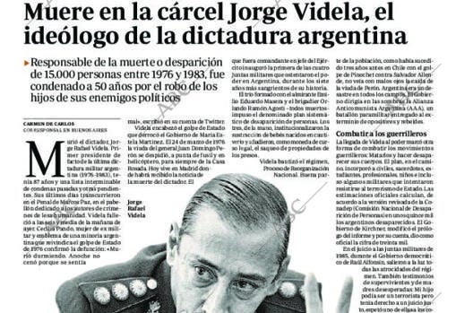 Noticia de la muerte de Videla en 2013